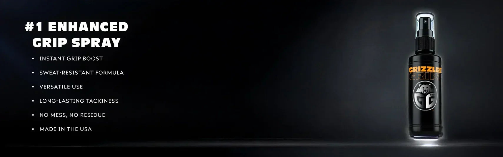 Grizzlee Gripz - GripX Technology banner of the benefits pertaining to the #1 Enhanced anti-slip sweat proof tacky grip spray