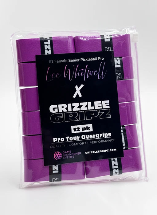 Lee Whitwell pickleball Collection of dark purple overgrips in a  12 pack by Grizzlee Gripz