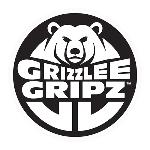 Grizzlee Gripz logo with a bear illustration on a white background