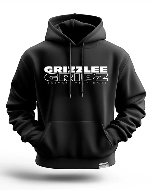 Black signature hoodie with 'Grizzlee Gripz' logo on a white background