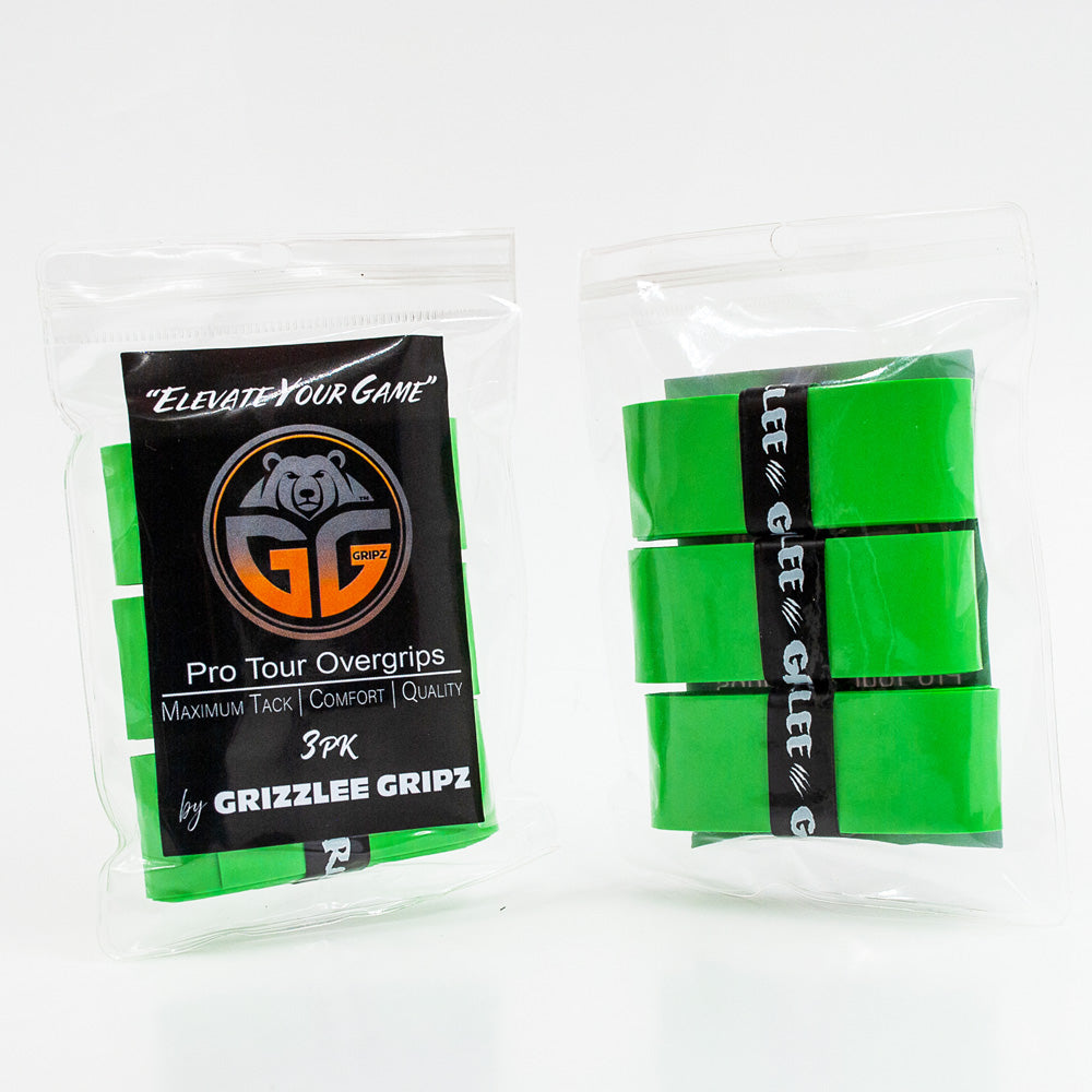 Grizzlee Gripz Lime Green pickleball overgrip packs side by side