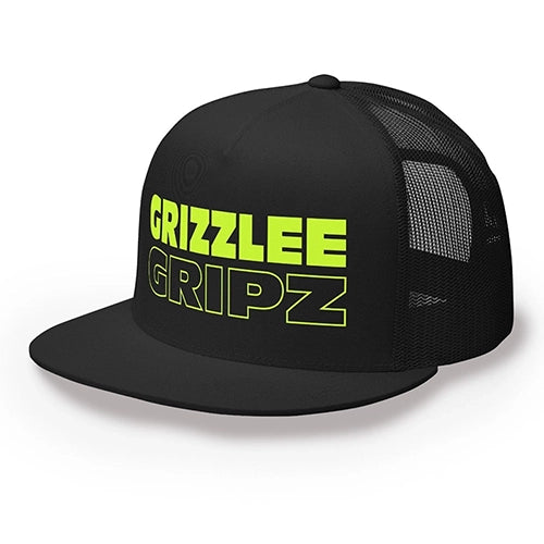 black snapback hat with neon yellow large logo grizzlee gripz wording on the front - Grizzlee Gripz Premium Apparel for performance and fashion on and off the court