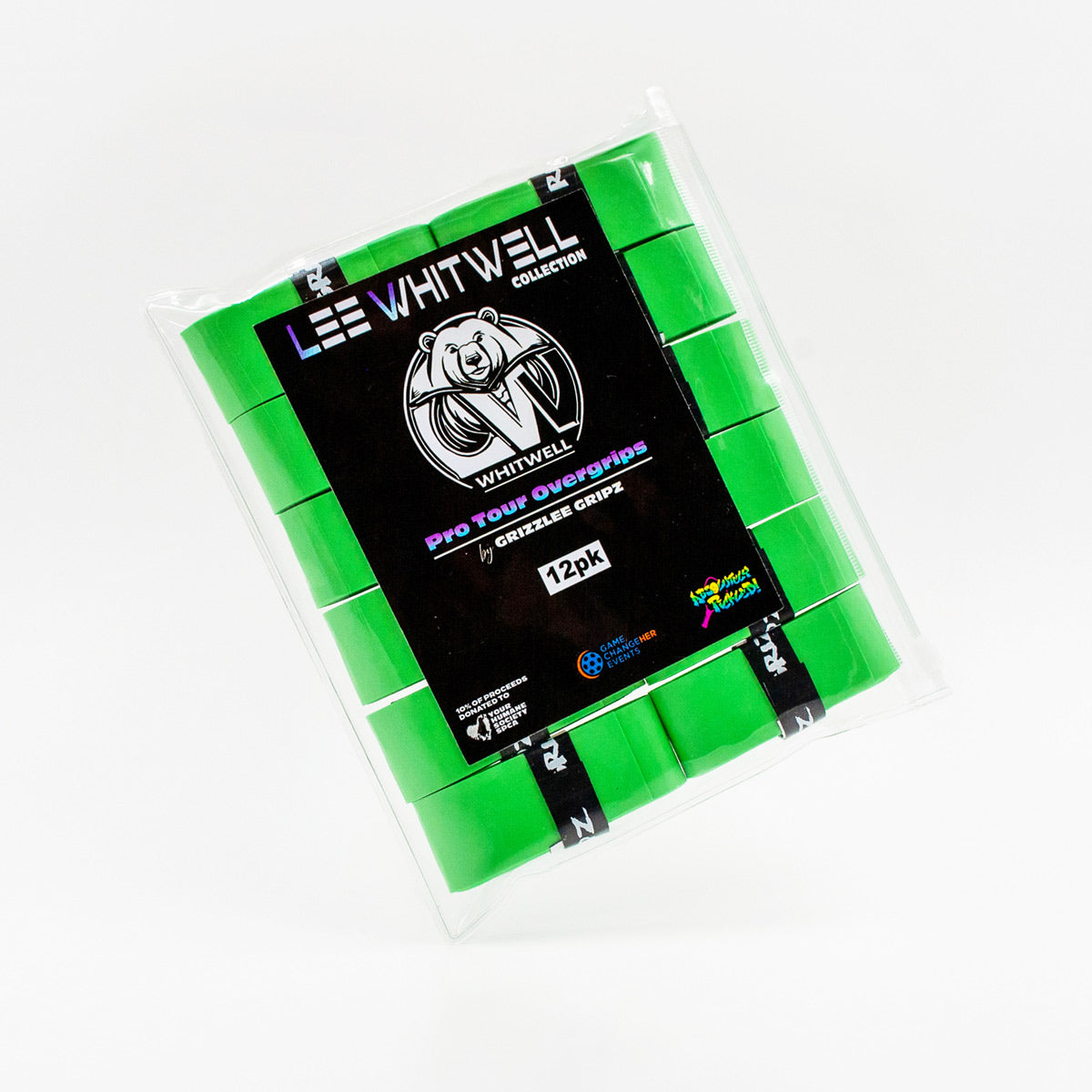 Grizzlee Gripz Lime Green 12 pack of Lime Green Overgrips. Best performing grips in Pickleball