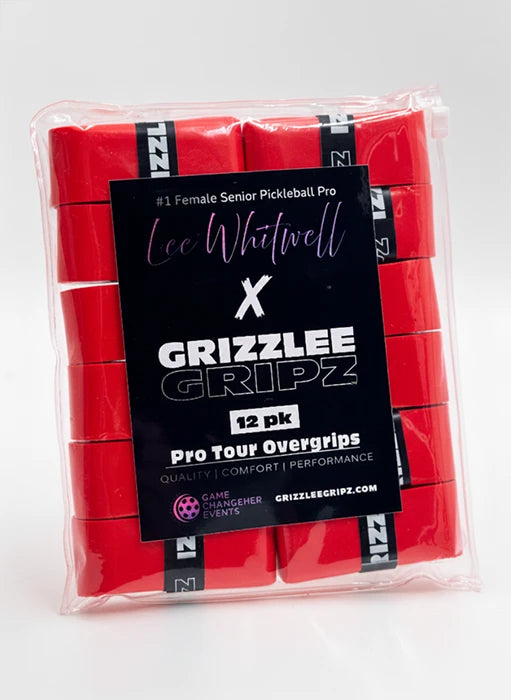 Pack of red pickleball overgrips with a black label on a white background
