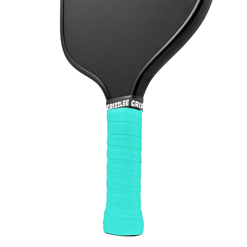 saphire green grizzlee gripz overgrips wrapped on a paddle, performance you can trust in pickleball 2025