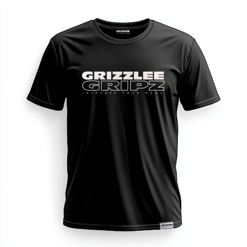 Grizzlee Gripz Front Logo Designed on Black colored T-Shirts for every athlete