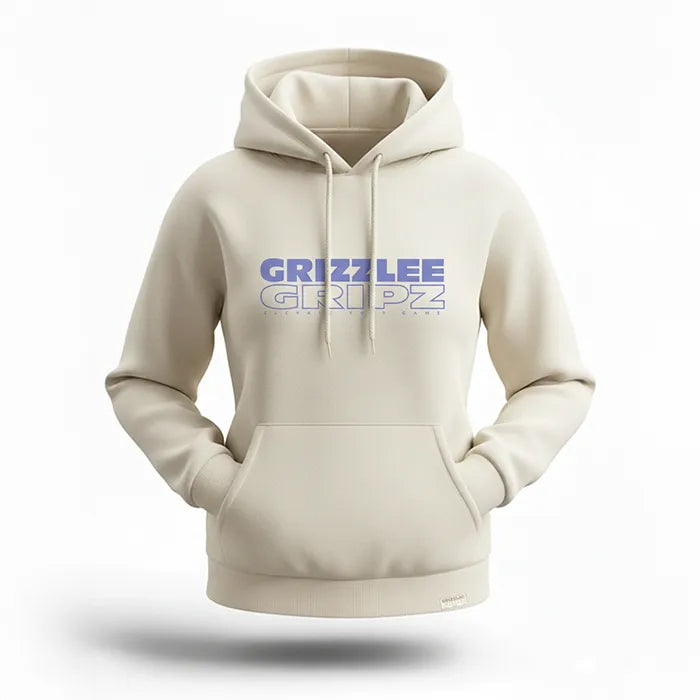 Sweat Cream hoodie with 'GRIZZLEE GRIPZ' text on a white background