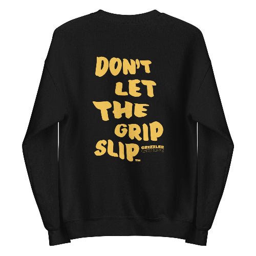 front yellow logo black crewneck no grip slippin design