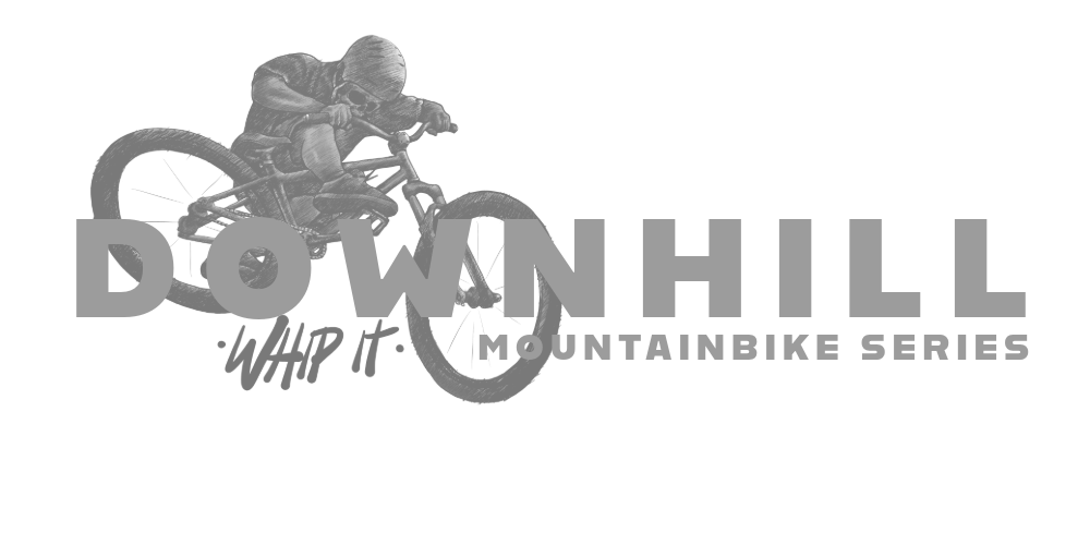 High-res Downhill Mountain Bike Series image, rider descending rugged trail at sunset, 2025 design.