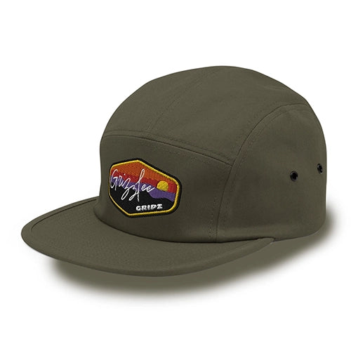 Olive colored 5 panel playing hat with shadow underneath - Grizzlee Gripz Performance and premium apparel 2025