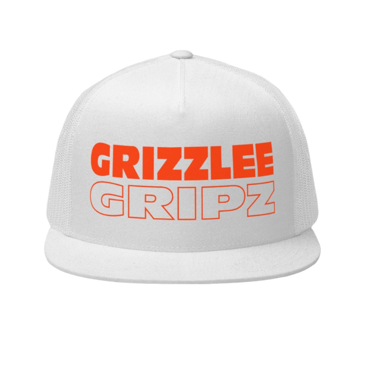 white Neon orange front grizzlee gripz trucker hat 